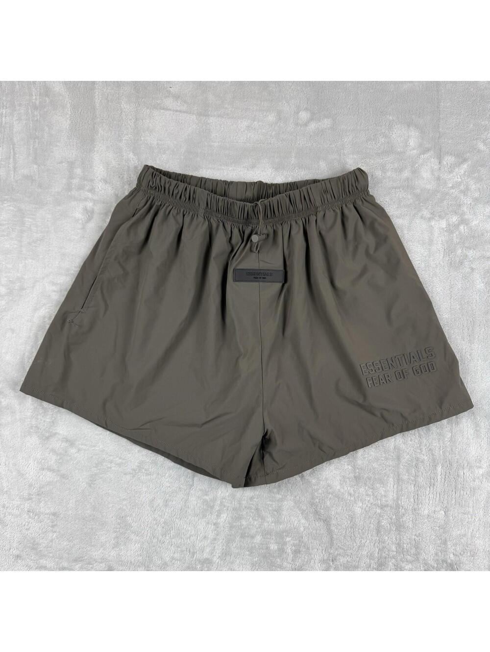 Fear Of God Essentials Nylon Shorts Taupe Logo Drawstring Size S Streetwear Y2K